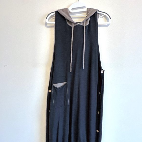 Funsport Dresses & Skirts - Dark Gray Sleeveless Sweater Dress with Hood